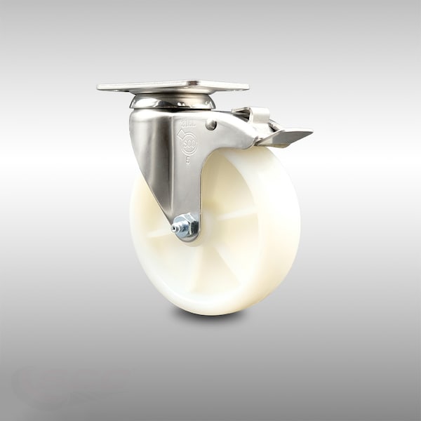 5 Inch 316SS Nylon Wheel Swivel Top Plate Caster with Total Lock Brake SCC